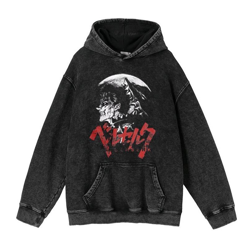 New Animation Peripheral Printing Washed Retro Sweater Men'S Hoodie