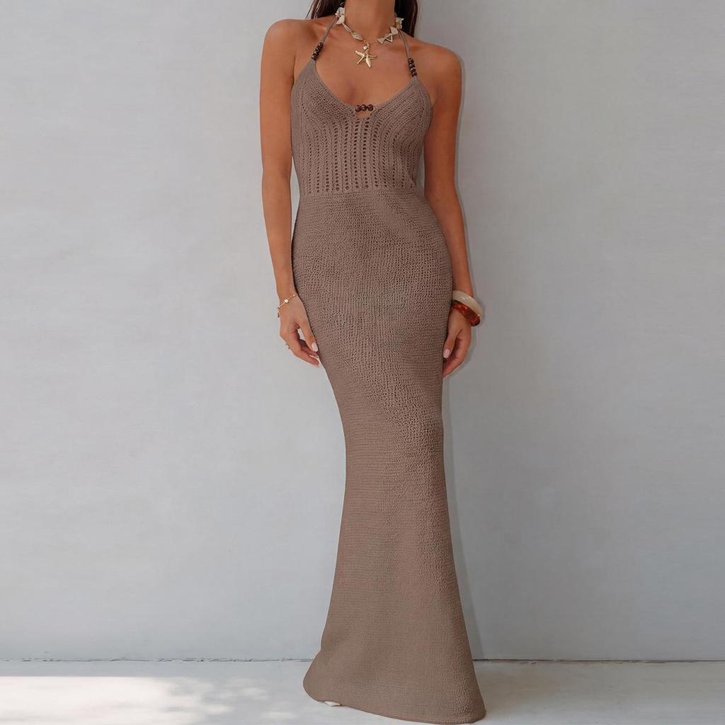 New Style Halter Neck Knitted Beach Dress - Sexy Long Beaded Wrap Skirt for Women
