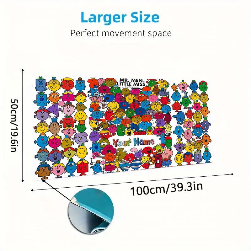 Mr. Men Little Miss Custom Name Large Size Mouse Pad Large Gaming Table Cushion Non-slip Laptop Tablet Big Mousepad XXL Mat Mini PC Playmat With Lock
