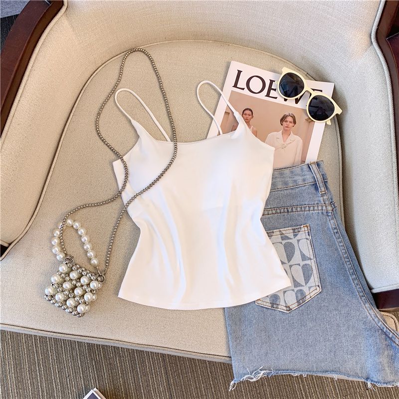 

Женский летний новый уличный топ без рукавов с коротким низом, с вырезом, с этикеткой, чистое желание, сексуальный, с подкладкой, на бретелях. White S