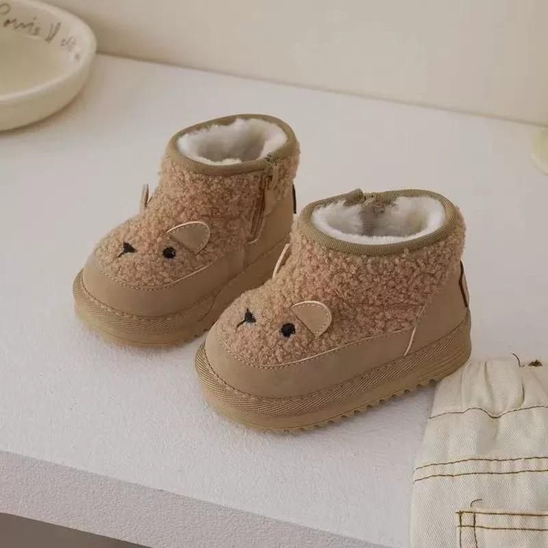 2026 Winter Warm Toddler Boots Girls Boys Soft Sole Cotton Snow Anti-Slip Rubber 1-3 Years