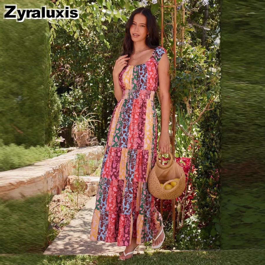 New Summer Bohemian Floral Wrap Belt Midi Dress