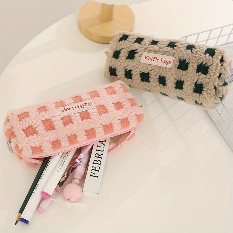 Waffle Lamb Plush Pen Bag Japanese INS Style Pencil Pouch Small Student Stationery Storage Bag School Supplies