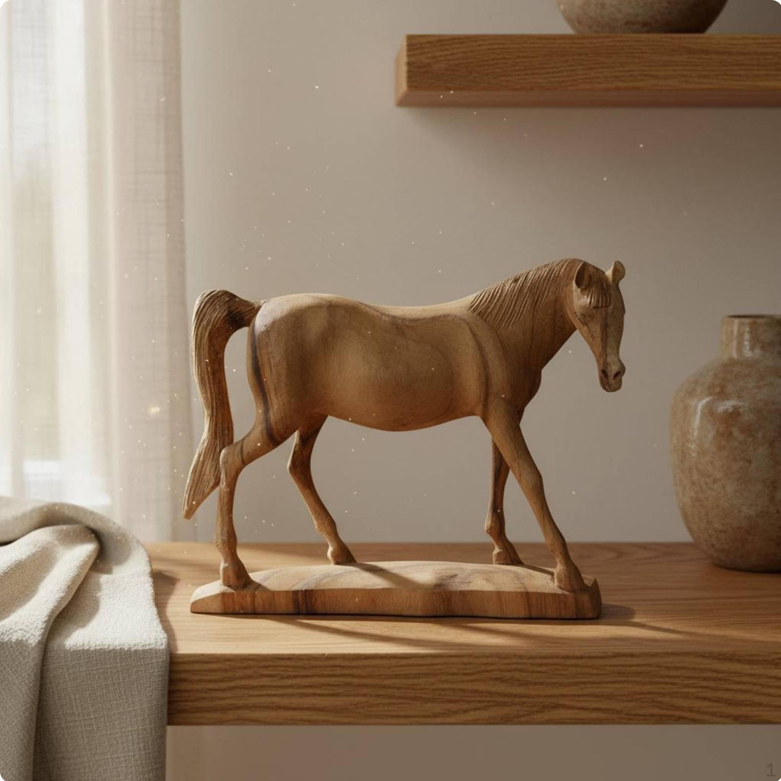 Vintage Horse Sculpture Retro Style Wooden Figurine Wood Grain Home Decoration for Living