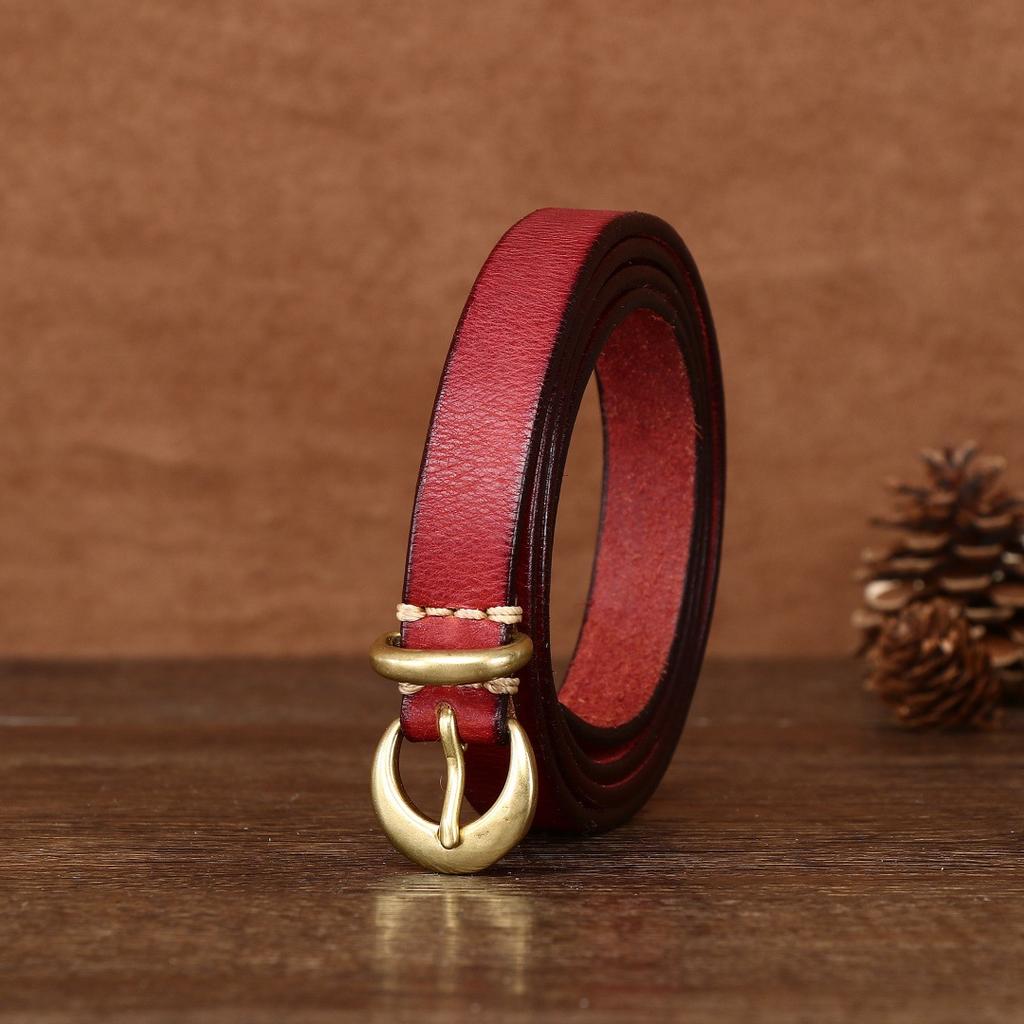 1.8Cm Women'S Belt First Layer Cowhide Trendy Retro Leather Belt Personalized Fashion Narrow Cross-Border Products