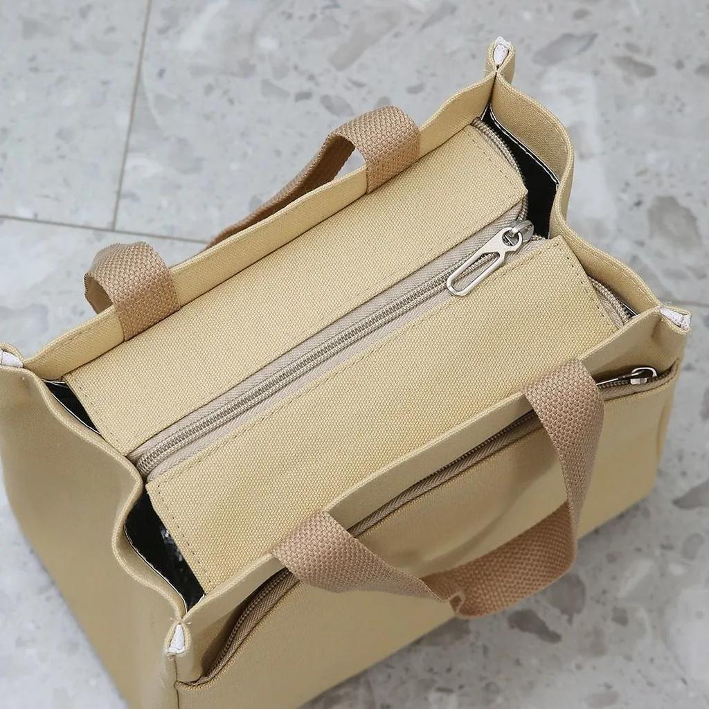 WTEMPO Ethnic Style Retro Mommy Bags Canvas Lunch Box Handbags Aluminum Foil Insulated Work Hand-carried Lunch Bags