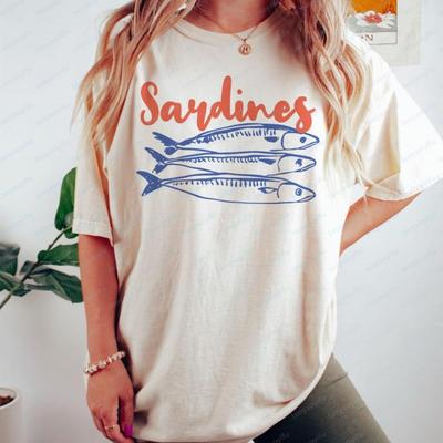 Fish Sardines Tshirt Vintage Sardine Coastal Aesthetic Travel Shirt Retro Graphic Tee Unisex Women Unisex Trendy Women Clothing Top