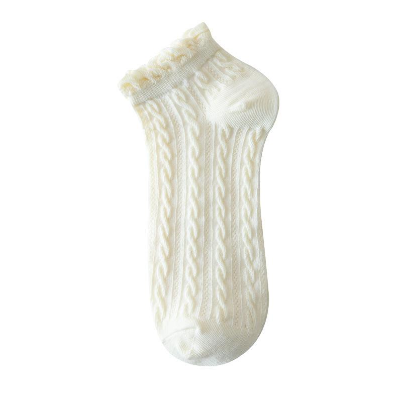 1Pairs Outdoor Women'S Lace Socks Solid Color Sweet Fried Dough Twists Low Tube Socks Japanese College Style Korean Socks