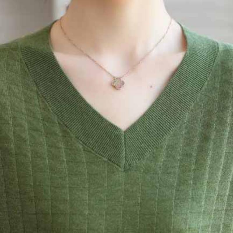 V-Neck Knitted Top Women's 3/4 Sleeve Thin Spring/Summer Orange Shirt Premium Mom Half Sleeve T-shirt