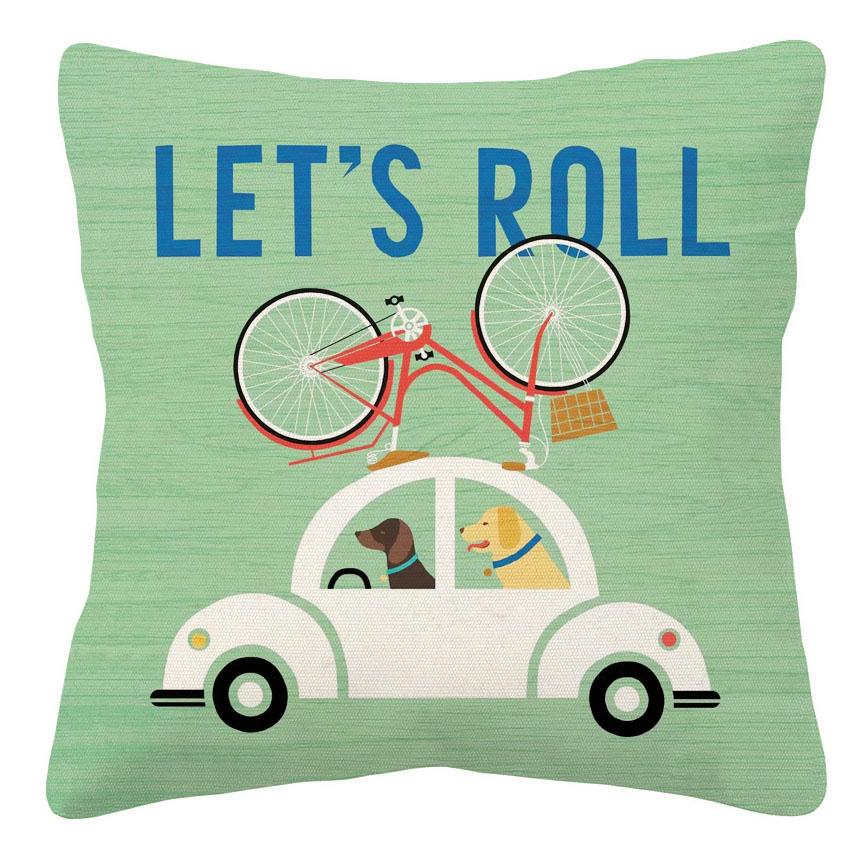 Beach Bums Dog Pug Dachshund Bicycle Truck Bus Life Decorative Cushion Cover Pillow Case