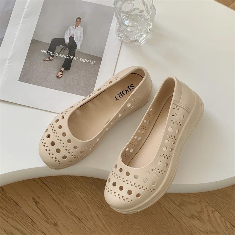 Letnie Nowe Wycinane Płaskie Buty Modne Codzienne Jednokolorowe Wsuwane Z Odkrytymi Palcami Płaskie Buty Dla Kobiet