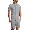 Summer hot sale new men's solid color jacquard shirt casual short-sleeved shorts two-piece set