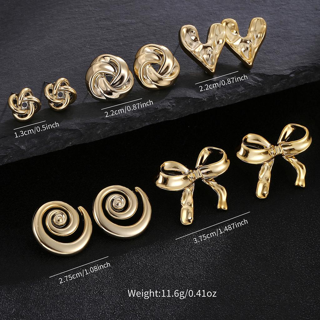 5pair Geometric Bowknot Stud Earrings Set Fashion Creative Gold Color Water Drop Heart Charm Luxury Earrings Party  Gifts