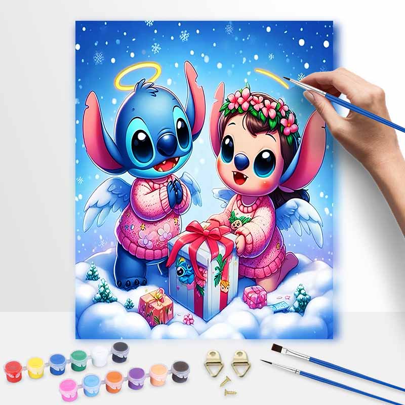 Disney DIY Oil Painting Kits Stitch Angel Christmas Hand Painting Home Decor Craft Gift Ideas Canvas Wall Art Room Decor Perfect Present