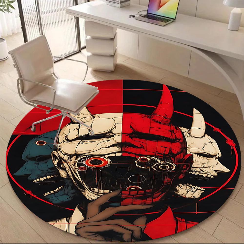 1PC Cyberpunk Mask Office Round Area Rug, Mat Suitable For Office, Under Office Chairs Bedroom Living Room Home Decor, Room Deco