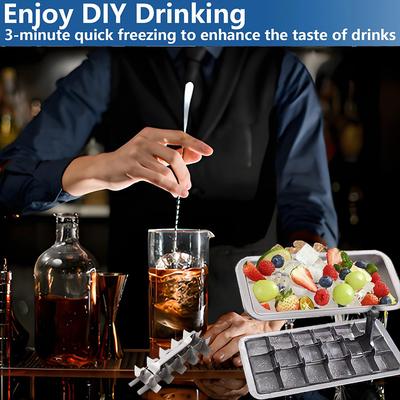 Stainless Steel Ice Cube Trays, Metal Ice Cube Trays For Freezer Vintage Inspired Design With Release Lever Remove Handle
