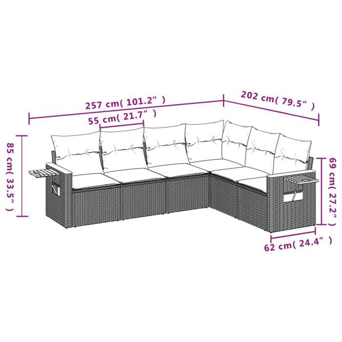 VidaXL Salon de Jardin avec Coussins 6 pcs, Canapés de Terrasse, Ensemble de Meubles de Patio, Mobilier d'Extérieur, Gris 3226844