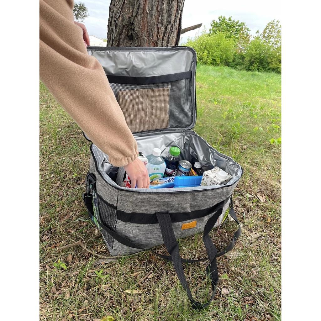 40L Picnic Cooler Bag with Zipper Closure, OXFORD Waterproof, EVA Foam Insulated, 2 Ice Packs, 47x28.5x30 Cm, Gray Black less