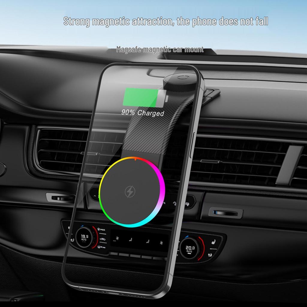 Bezprzewodowa ładowarka samochodowa MagSafe, szybkie ładowanie 15 W z magnetycznym uchwytem samochodowym i uchwytem do nawigacji.