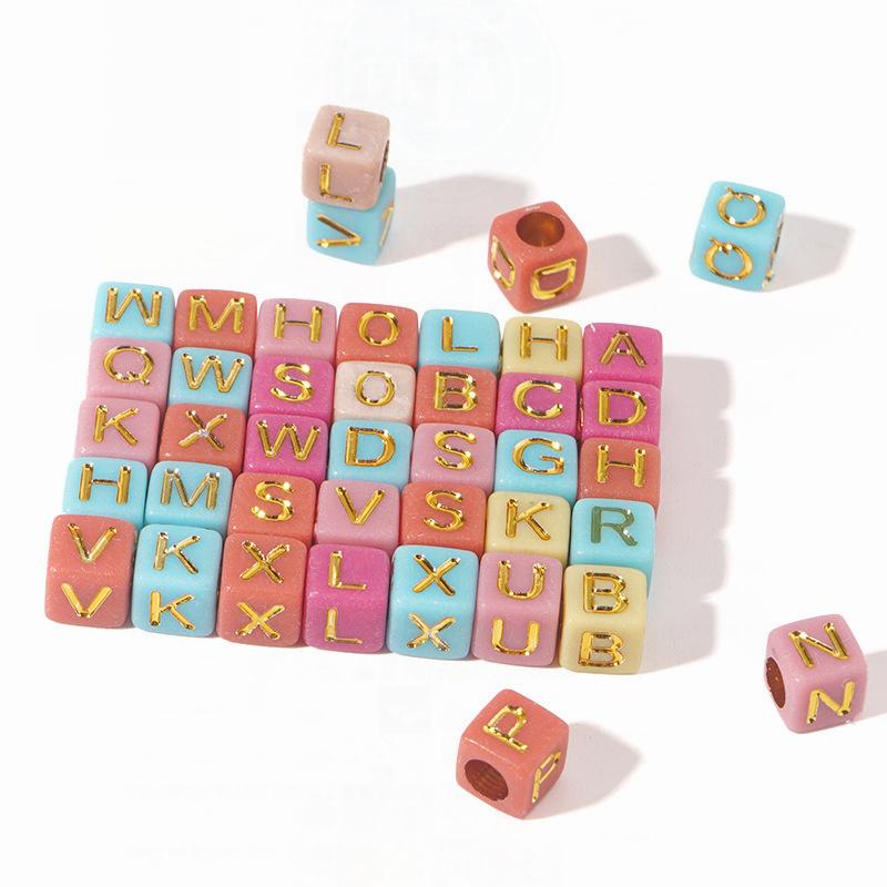 100pcs Round Square English Letter Beads DIY Bracelet Necklace Jewelry Accessory Acrylic Loose Bead String Black White Crafts