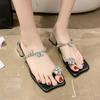 Women Slippers Casual Mules Square Mid Heels Round Toe Women Shoes Bright Crystal Flower Summer Slippers Plus Size
