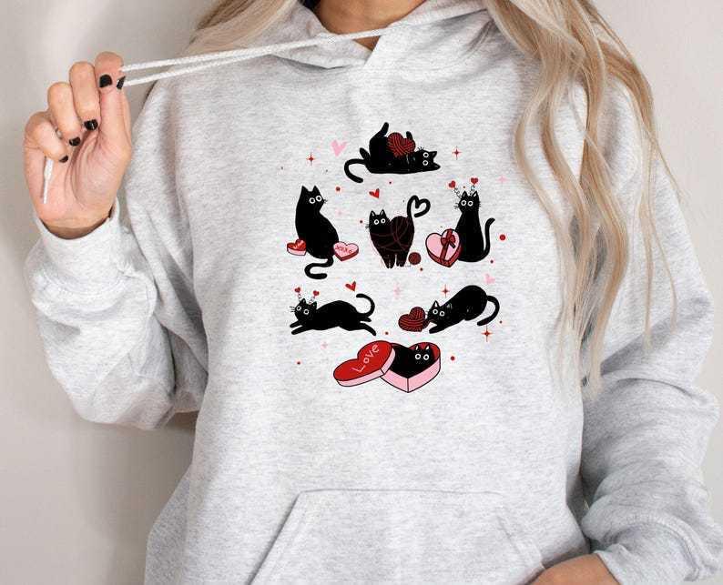 Women's Trendy Cat Valentine Hoodie - Autumn/Winter Long-Sleeve Fashion Top