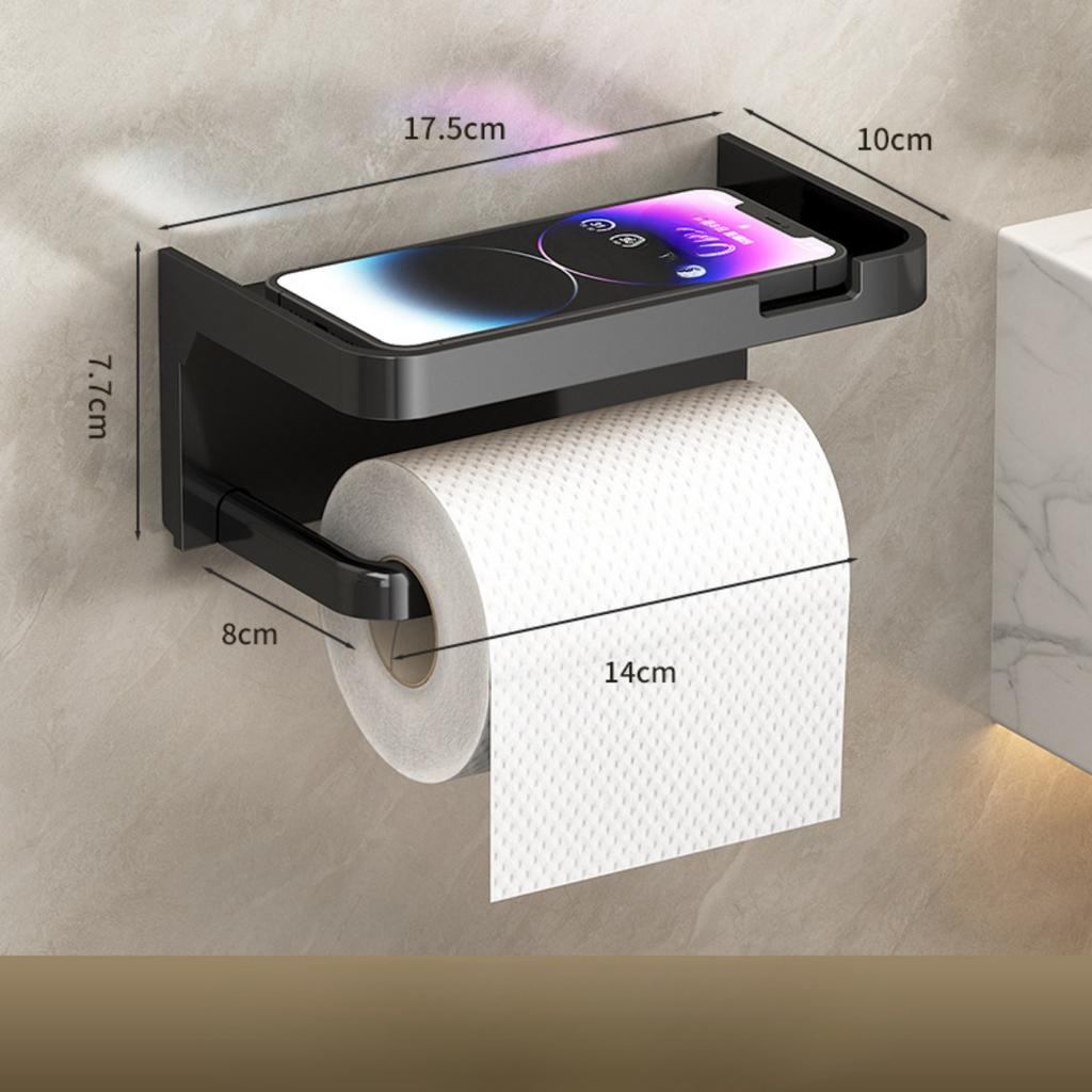 1 Wall Mounted Toilet Paper Holder, with Mobile Phone and Perfume Holder - No Need To Drill, Durable Plastic Bathroom Storage Box