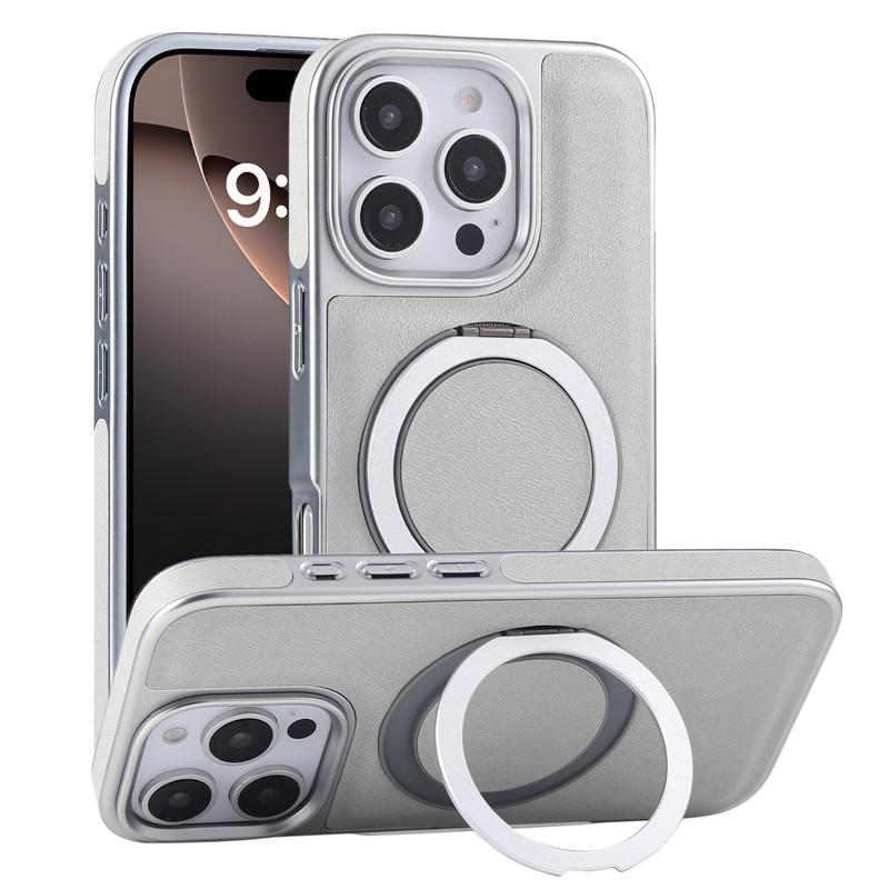360 Metal Finger Ring Bracelet Magnetic Case For iPhone 13 14 15 16 Pro Max Retro Leather Business Kickstand Shockproof Cover