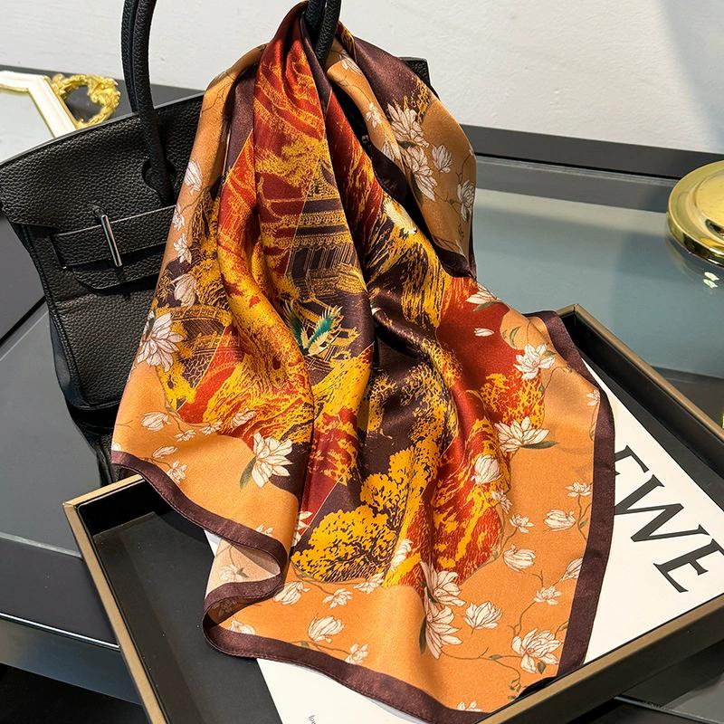 New 100% Natural Real Silk Scarf Women Bandana Square Scarves Wrap Kerchief Mulberry Spring Fashion Luxury High Quality Hijab