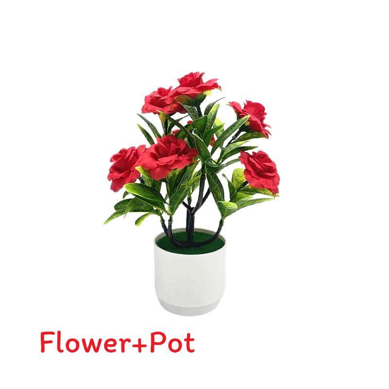 Rose Flower Plastic Fake Potted Plant Bonsai For Tabletop Decor And Use Event