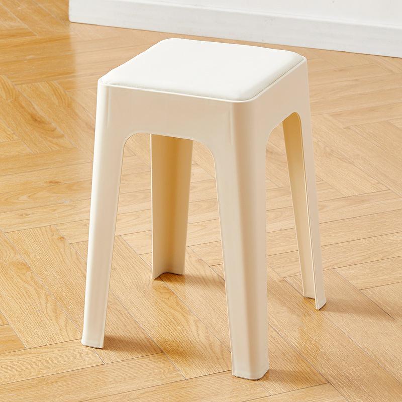 Stackable Non-slip Upholstered Plastic Stool for Dining, Living Room & Storage