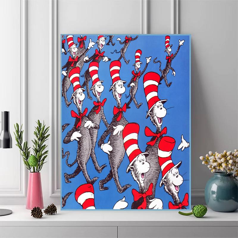 The Cat in the Hat Pattern 3pcs 100% Round Full Drill 5D DIY Diamond Painting Embroidery Cross Stitch Rhinestone Décor