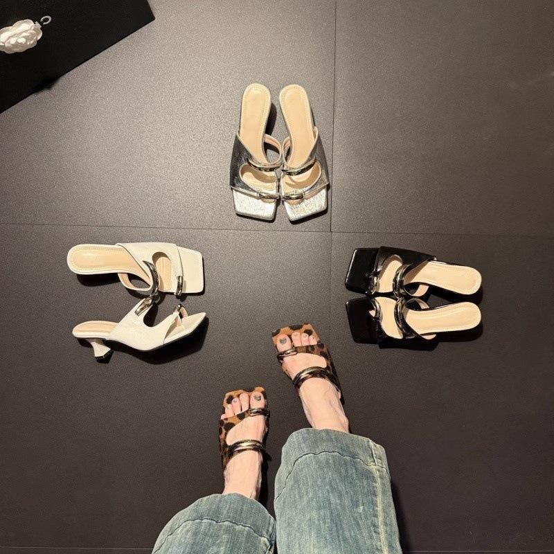 2025 summer new temperament versatile fashion French leopard print metal Internet celebrity casual comfortable light luxury women's heels
