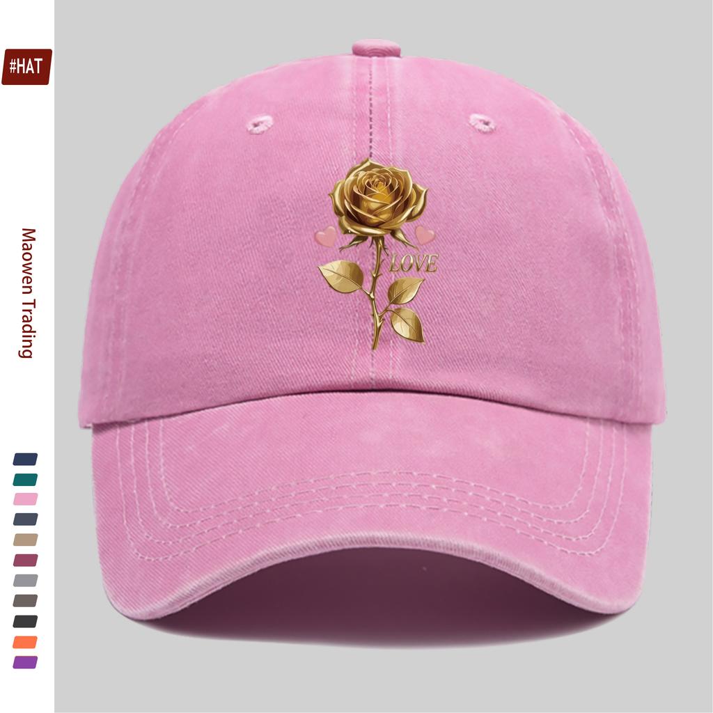 Pc Pcs for Mens  Womens Adjustable Snapback Trucker Hat  Golden Rose Print Baseball Cap Vintage Washed Lightweight Suitab