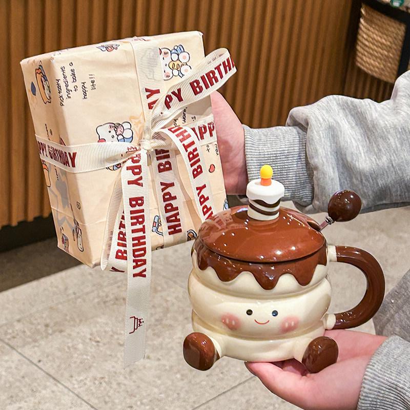 Ceramic Baby Foot Birthday Mug with Lid, High-Quality Gift Box for Girls