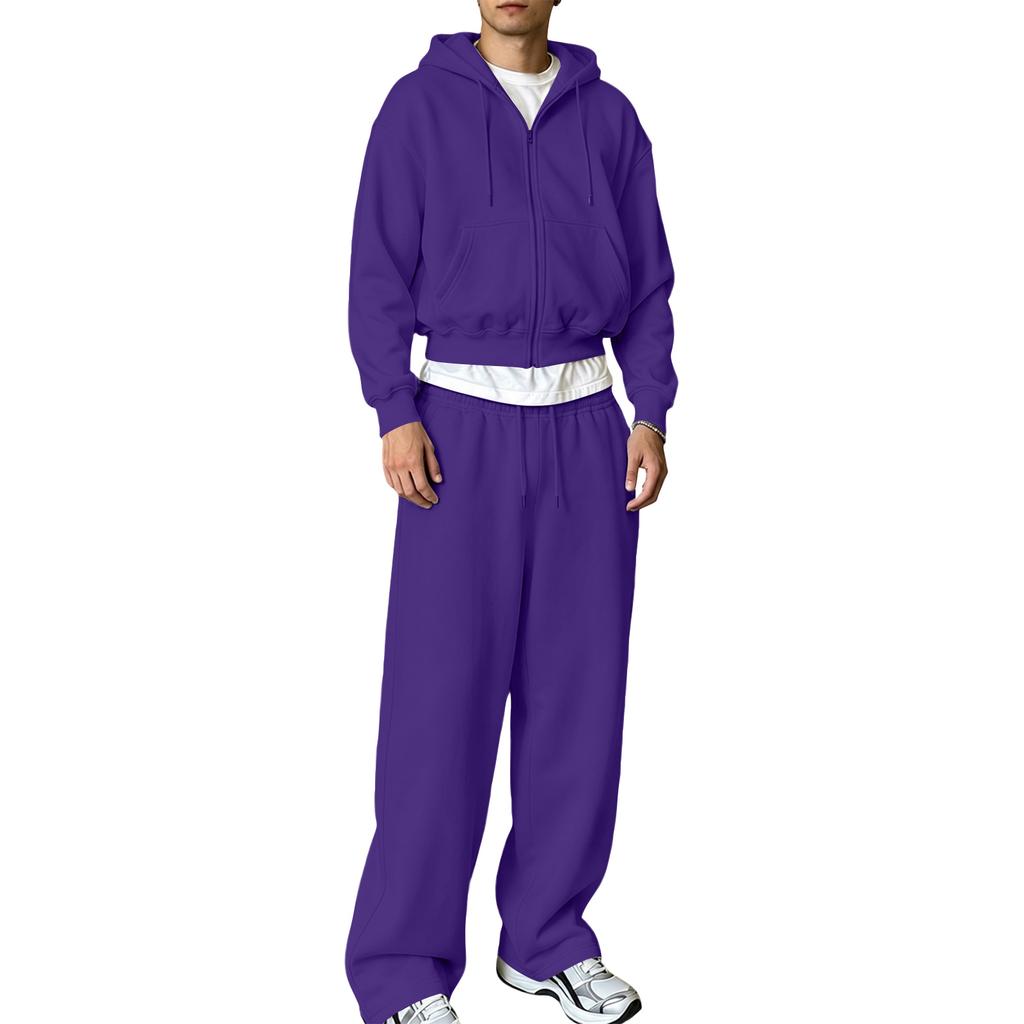 Ensemble Sweat à Capuche zippé et Pantalon de Jogging assortis pour Tenue Casual d'Hiver