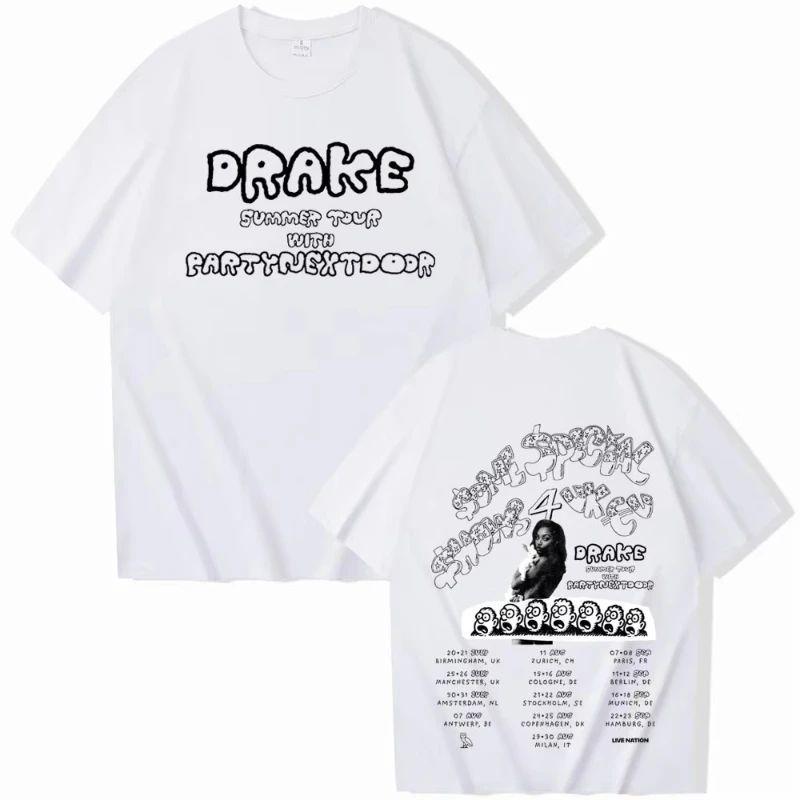 Y2K Hip Pop Print T-shirt Drake Europe Tour with Party Next Door T-shirt Harajuku O-neck Casual Shirt Gift Oversized Cotton
