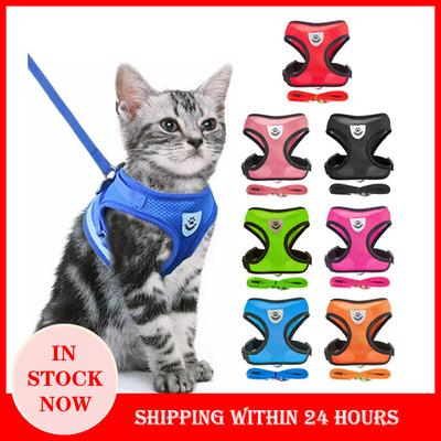 Katzen Geschirr Verstellbare Weste Walking Zugseil Set für Hundehalsband Atmungsaktives Mesh Geschirr für Kleine Mittlere Katze Hund Haustier Leine