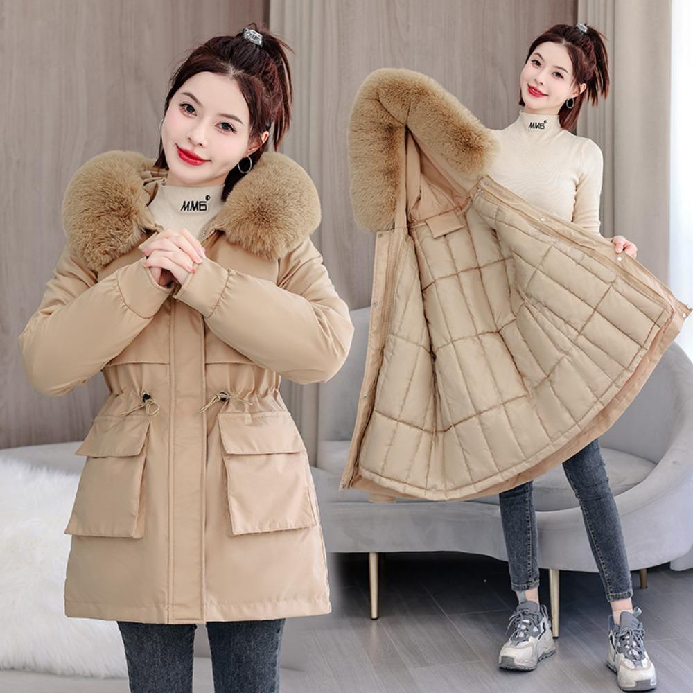 The New Women's Removable Liner, Piled and Thickened Pie Overcome the Cotton-padded Coat, Medium and Long Large Fur Collar Waist Cotton-padded Coat.