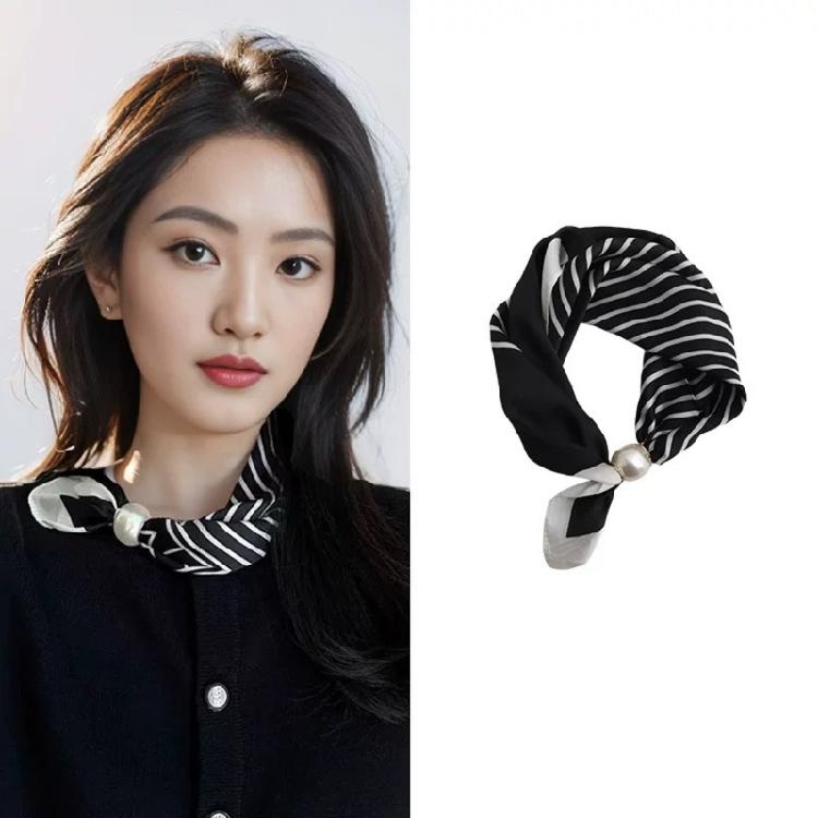 Office Ready Magnetic Neck Scarf for Women, Printed Smooth Scarflette with Clasp Closure for Daily Outfit Wear