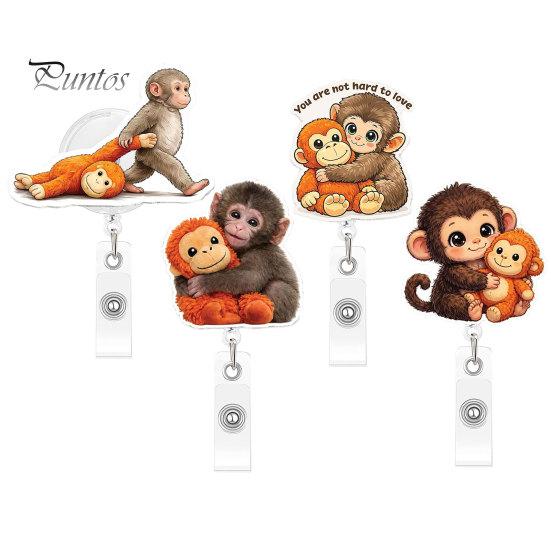 Durable Badge Holder for Students Retractable Holder, Cute Monkey Pattern Print 360 Degree Rotating Work Clothing Clip, Acrylic Telescopic Easy-pull