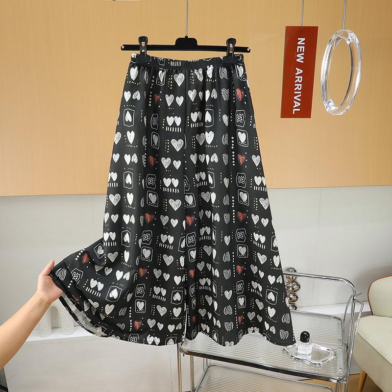Cool cotton culottes, wide-leg pants, loose and drape, walking pants for home wear, thin legs, floral big swing a-word long skirt