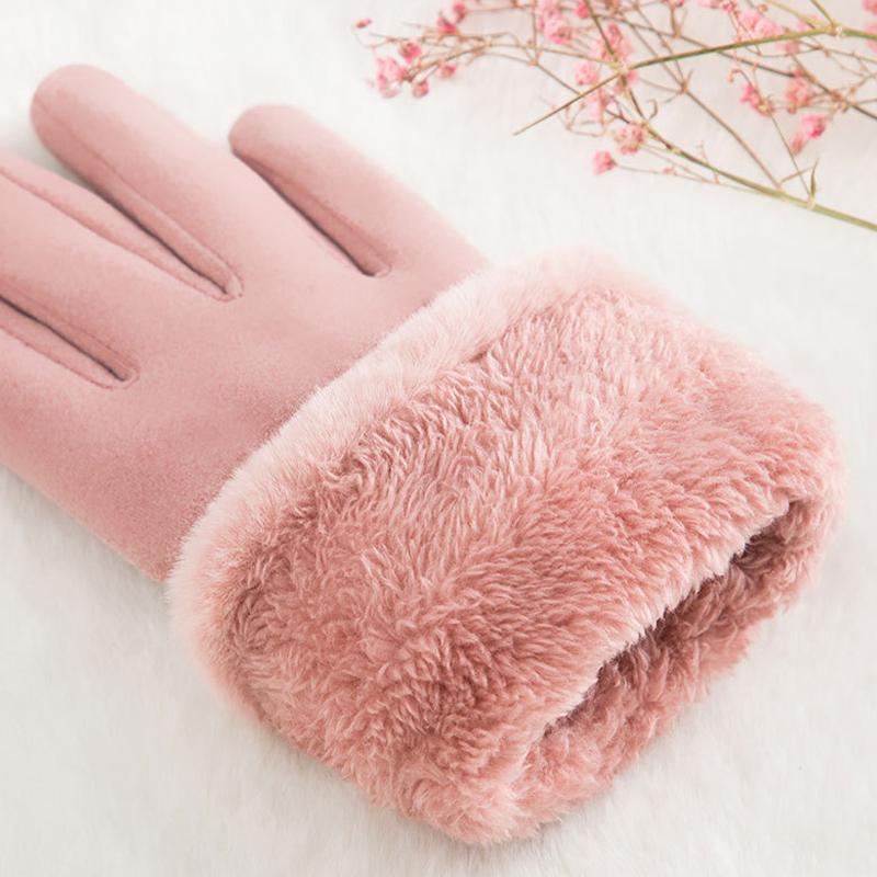 Warm Gloves for Women Winter Suede Outdoor Cycling Touch Screen Plus Velvet Thickening