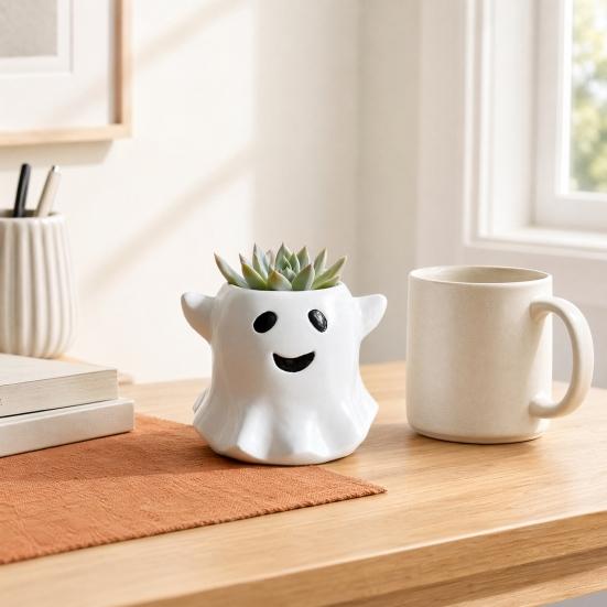 Ghost Flowerpot Waterproof Resin Halloween Vase Spooky Cute Desktop Ornament for Green Plants