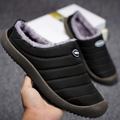 Winter Slippers - Soft Fleece-Lined Indoor House Shoes with Anti-Skid Rubber Sole, Striped Design & Plush Trim for Warmth & Comfort, Plush Accents