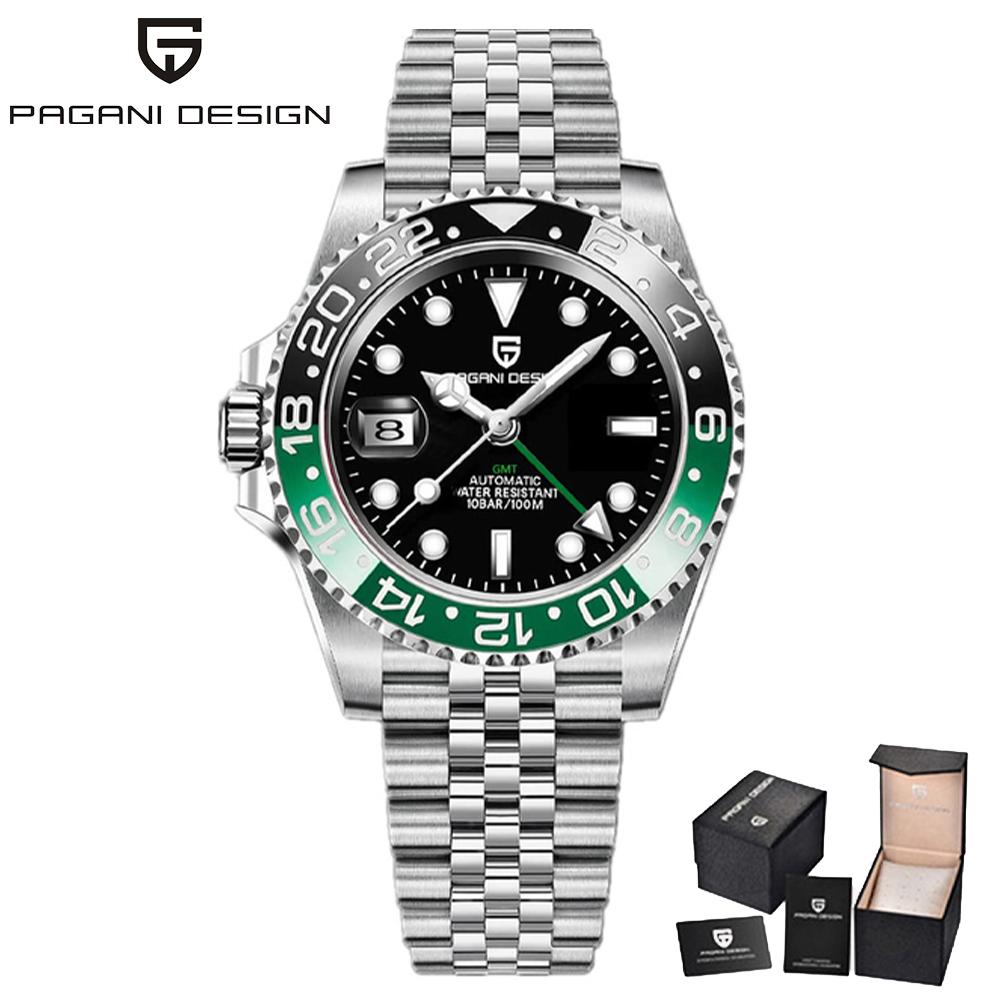 PAGANI DESIGN 40MM Black gray dual tone GMT Mechanical watch Sapphire Ceramic Bezel Automatic Stainless Steel Waterproof Watches