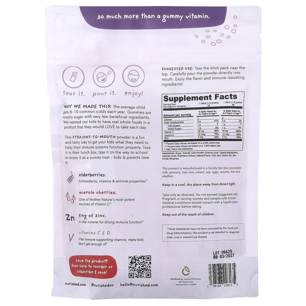 Nourished, Immune Booster, Fruit Punch, Lemonade, 30 Stick Packs, 57g (2.01oz)