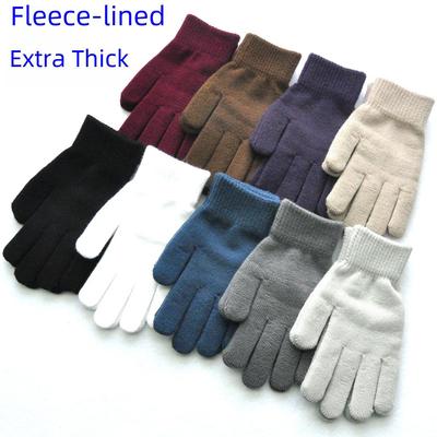 Dicke, plüschige Wollhandschuhe aus Strick für Damen und Herren – warme, einfarbige Fahrradhandschuhe für den Winter