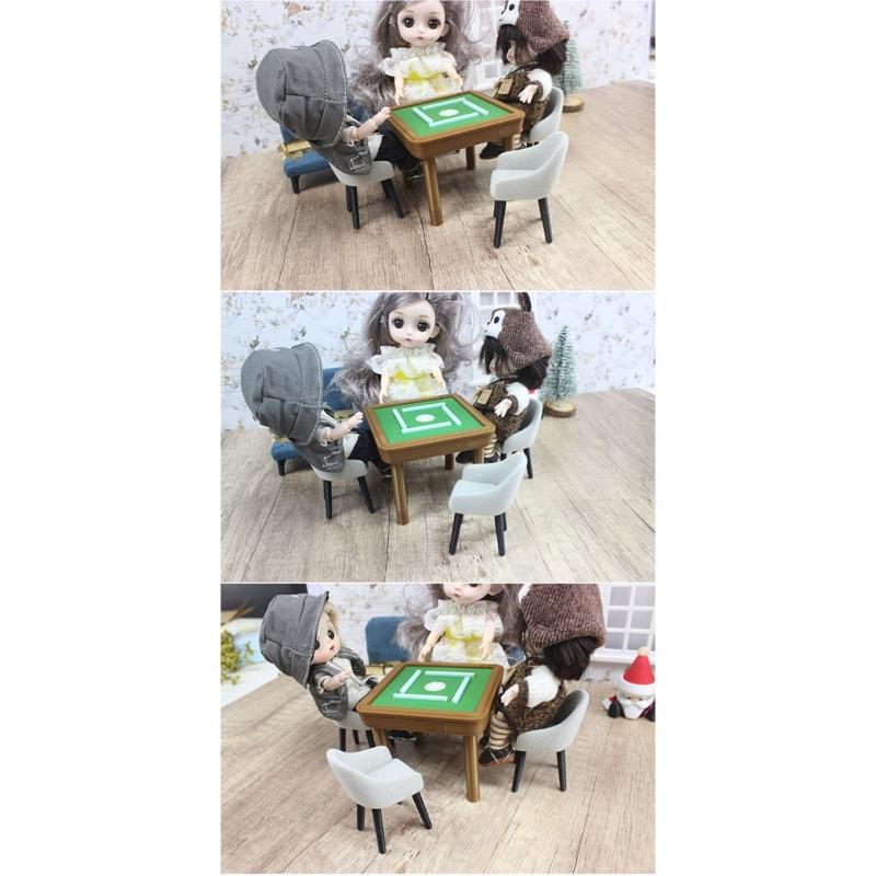 1/12 Scale Miniature Mahjong Table and Chair Model Figurine For Doll House With Realistic And Fine Detail Scene Setting