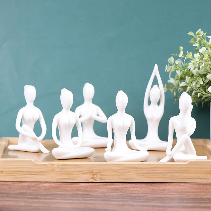 6 Stiluri Meditație Yoga Pose Statuie Figurină Ceramică Yoga Figure Decor Ornament